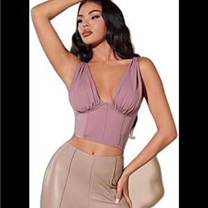 Mauve Plunge Mesh Corset Crop Top